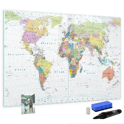 Mapa del mundo pizarra de cristal borrable con imanes
