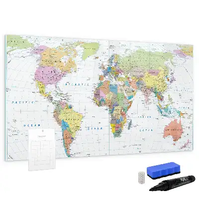 Mapa del mundo pizarra de cristal borrable con imanes