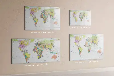 Mapa del mundo pizarra de cristal borrable con imanes