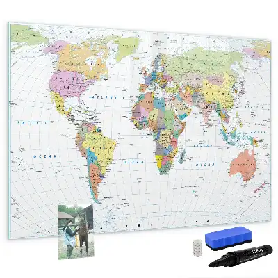 Mapa del mundo pizarra de cristal borrable con imanes