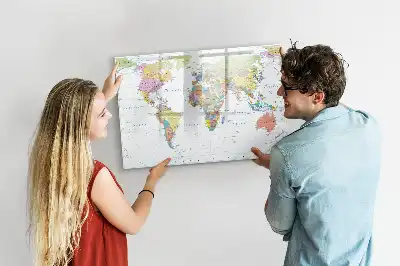 Mapa del mundo pizarra de cristal borrable con imanes