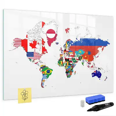 Pizarra magnética de pared con rotulador con diseño de mapa de banderas nacionales