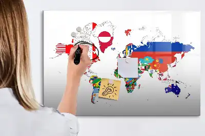 Pizarra magnética de pared con rotulador con diseño de mapa de banderas nacionales