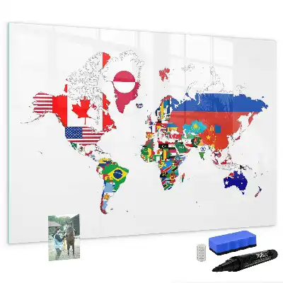 Pizarra magnética de pared con rotulador con diseño de mapa de banderas nacionales