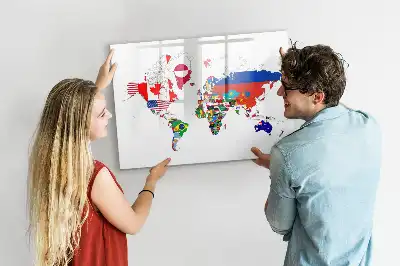 Pizarra magnética de pared con rotulador con diseño de mapa de banderas nacionales