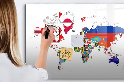 Pizarra magnética de pared con rotulador con diseño de mapa de banderas nacionales