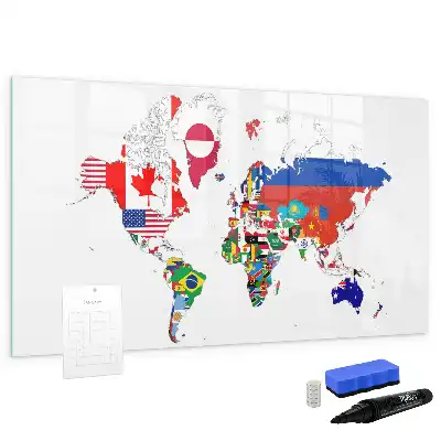 Pizarra magnética de pared con rotulador con diseño de mapa de banderas nacionales