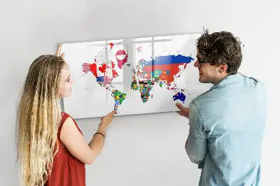 Pizarra magnética de pared con rotulador con diseño de mapa de banderas nacionales