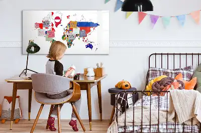 Pizarra magnética de pared con rotulador con diseño de mapa de banderas nacionales