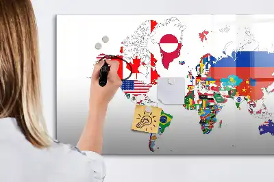 Pizarra magnética de pared con rotulador con diseño de mapa de banderas nacionales
