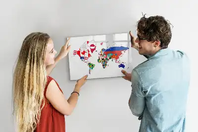 Pizarra magnética de pared con rotulador con diseño de mapa de banderas nacionales