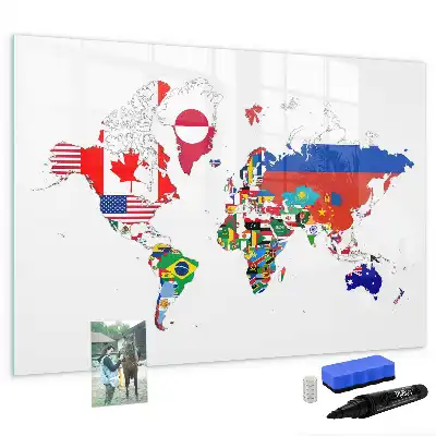 Pizarra magnética de pared con rotulador con diseño de mapa de banderas nacionales