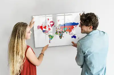 Pizarra magnética de pared con rotulador con diseño de mapa de banderas nacionales