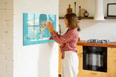 Mapa del mundo con animales pizarra magnética de pared con rotulador