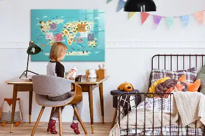 Mapa del mundo con animales pizarra magnética de pared con rotulador