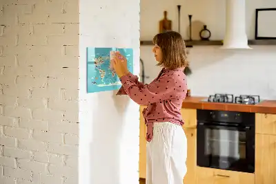 Mapa del mundo con animales pizarra magnética de pared con rotulador