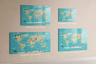 Mapa del mundo con animales pizarra magnética de pared con rotulador
