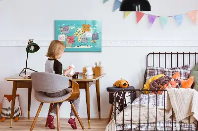 Mapa del mundo con animales pizarra magnética de pared con rotulador