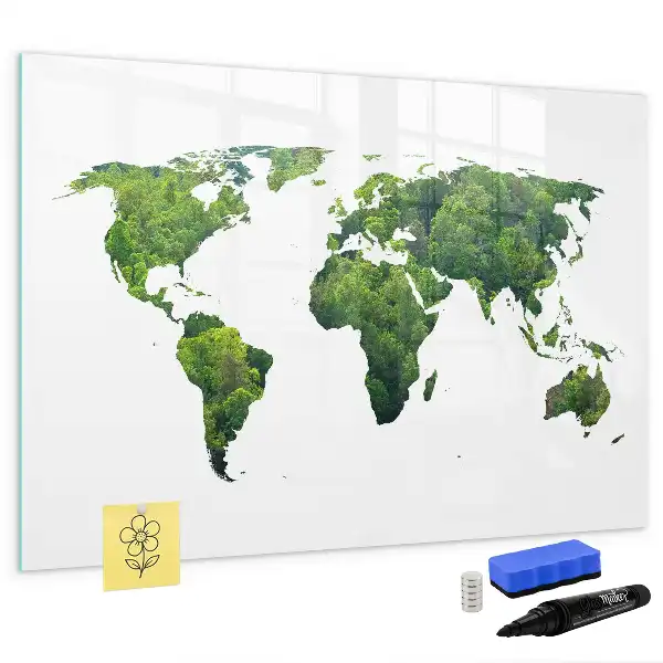 Mapa del mundo ecológico pizarra borrable de cristal con imanes