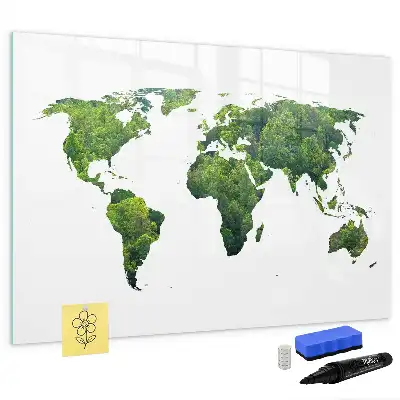 Mapa del mundo ecológico pizarra borrable de cristal con imanes