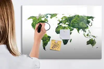 Mapa del mundo ecológico pizarra borrable de cristal con imanes