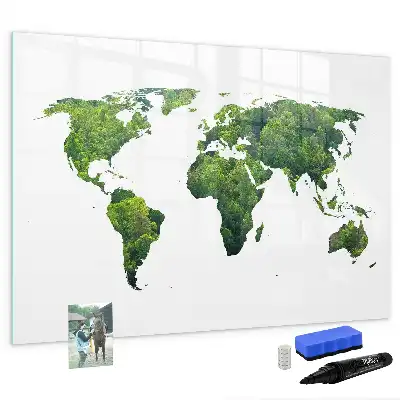 Mapa del mundo ecológico pizarra borrable de cristal con imanes