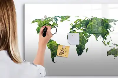 Mapa del mundo ecológico pizarra borrable de cristal con imanes