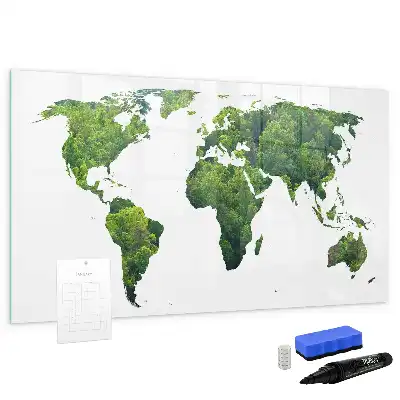 Mapa del mundo ecológico pizarra borrable de cristal con imanes