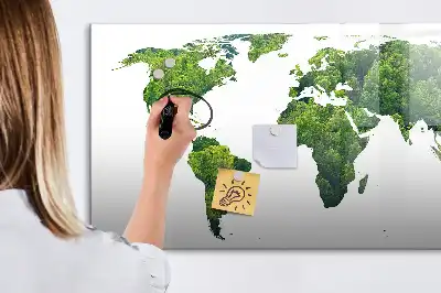 Mapa del mundo ecológico pizarra borrable de cristal con imanes