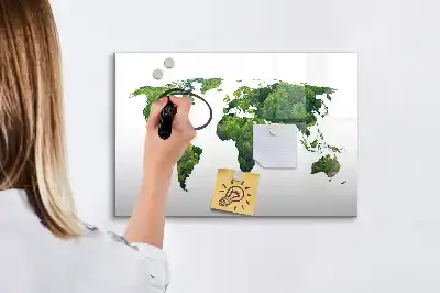 Mapa del mundo ecológico pizarra borrable de cristal con imanes