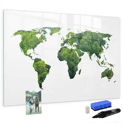 Mapa del mundo ecológico pizarra borrable de cristal con imanes