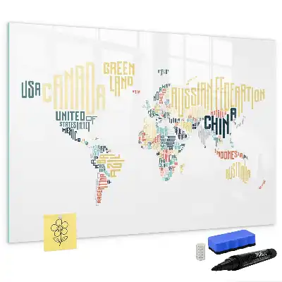 Pizarra magnética de pared diseño con nombres de países e incluye rotulador
