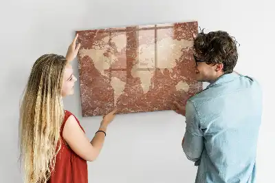 Pizarra de cristal magnética diseño de mapa del mundo sobre ladrillos