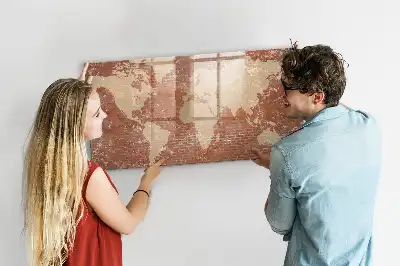 Pizarra de cristal magnética diseño de mapa del mundo sobre ladrillos