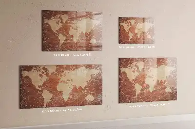 Pizarra de cristal magnética diseño de mapa del mundo sobre ladrillos