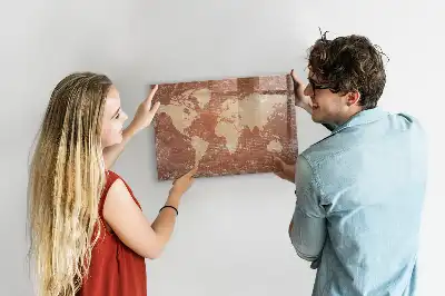 Pizarra de cristal magnética diseño de mapa del mundo sobre ladrillos