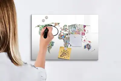 Mapa decorativo realizado con billetes pizarra magnética de pared con rotulador