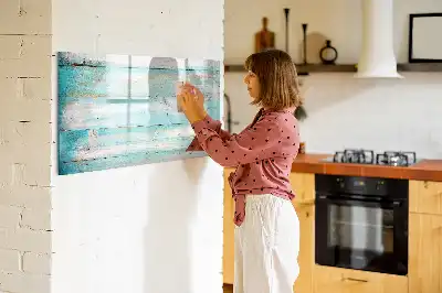 Pizarra magnética de pared en color azul con rotulador