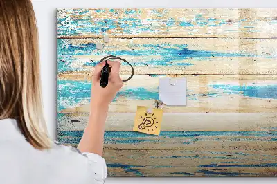 Pizarra borrable de cristal con imanes de madera rayada