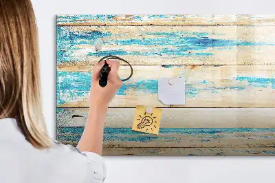 Pizarra borrable de cristal con imanes de madera rayada
