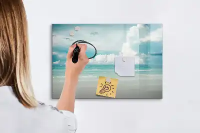 Pizarra magnética de pared diseño de paisaje marino con rotulador