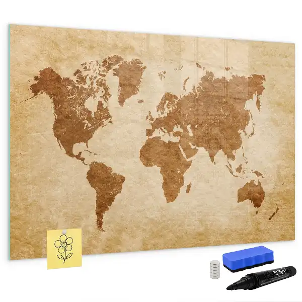 Mapa del mundo estilo antiguo pizarra magnética de pared con rotulador