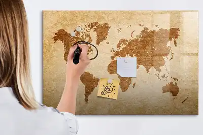 Mapa del mundo estilo antiguo pizarra magnética de pared con rotulador