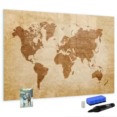 Mapa del mundo estilo antiguo pizarra magnética de pared con rotulador