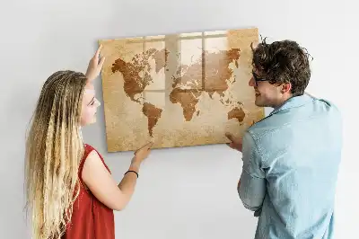Mapa del mundo estilo antiguo pizarra magnética de pared con rotulador