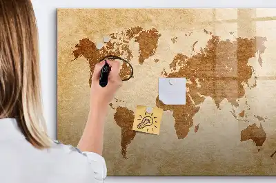 Mapa del mundo estilo antiguo pizarra magnética de pared con rotulador