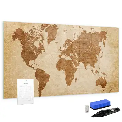 Mapa del mundo estilo antiguo pizarra magnética de pared con rotulador