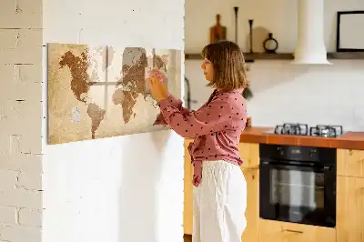 Mapa del mundo estilo antiguo pizarra magnética de pared con rotulador