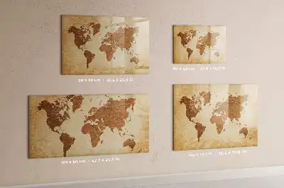 Mapa del mundo estilo antiguo pizarra magnética de pared con rotulador