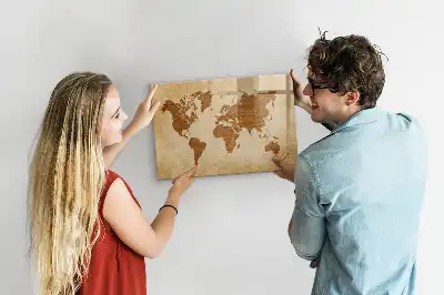 Mapa del mundo estilo antiguo pizarra magnética de pared con rotulador